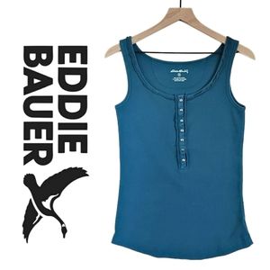 Eddie Bauer | Henley Ruffle Tank | Medium | Blue